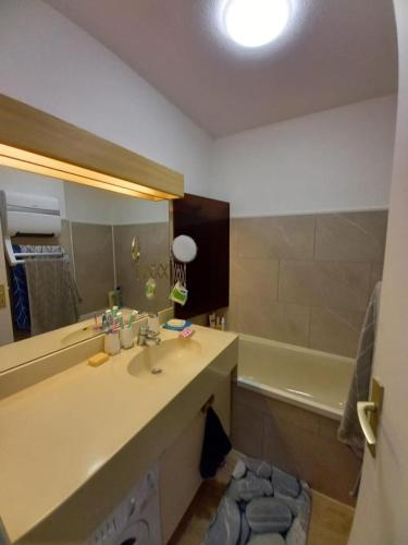 une salle de bain avec un lavabo et une baignoire dans l'établissement appartement vue sur mer, à Six-Fours-les-Plages