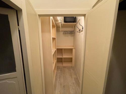 a walk in closet with shelves and a door at PalazzoRegina in Pergola