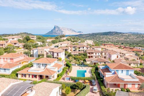 arial view of a residential suburb with a mountain in the background at Apartments in Residence with swimming pool in Cala Girgolu in Monte Petrosu