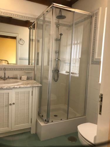 un bagno con doccia, wc e lavandino di Casa Grande de Fuentemayor a Silleda