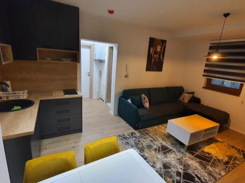 een keuken en woonkamer met een bank en een tafel bij M&G Jahorina in Jahorina
