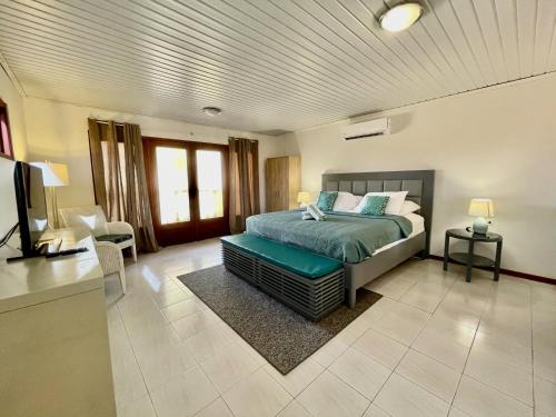 1 dormitorio con 1 cama y TV en Entire 4BDR Vistalmar Villa with Private Pool en Oranjestad