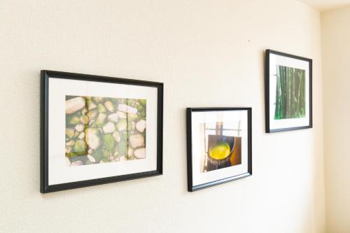three framed pictures on a wall at 唐沢ホテル Karasawa-Hotel in Tokyo