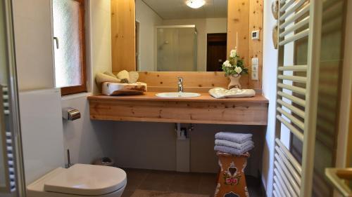 een badkamer met een wastafel en een spiegel bij Berghütte Ahrntal in San Giovanni in Val Aurina