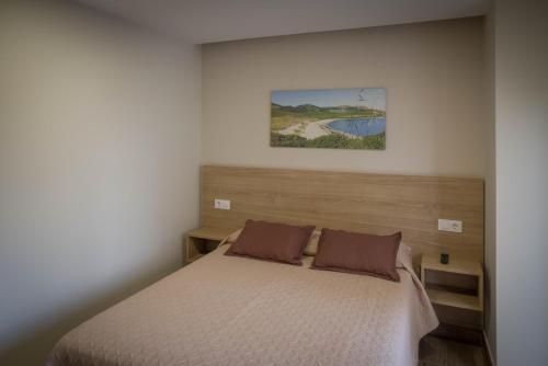a bedroom with a bed and a painting on the wall at Apartamentos turisticos HAZ AMIGO in Muxia