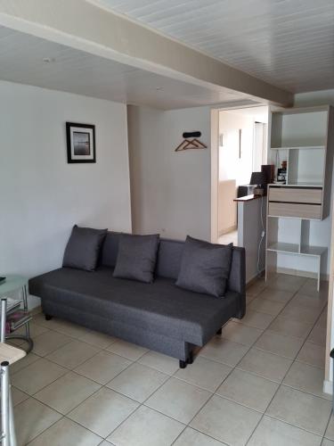 - un salon avec un canapé dans l'établissement Entre Dordogne et Charente en Nouvelle Aquitaine, à Porchères