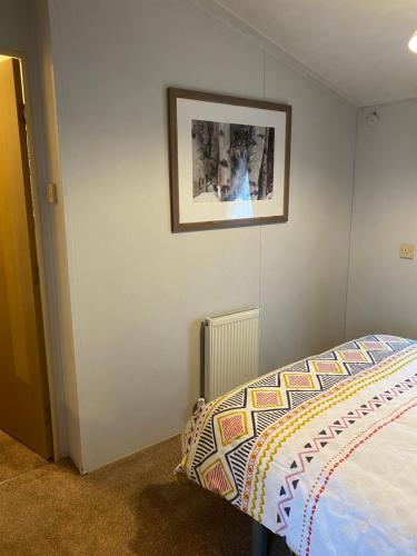 a bedroom with a bed and a picture on the wall at Lakeside in Chichester