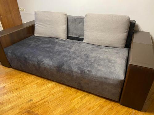 キーウにあるApartment on Pecherskのグレーのソファ(床に枕2つ付)
