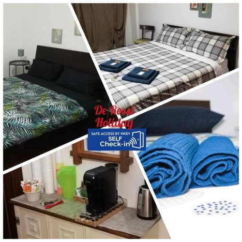 three pictures of a bedroom with a bed and a tv at De Rossi Holiday in Bari