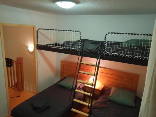 une chambre avec un lit superposé avec une échelle dans l'établissement Maisonnette des Vignes, à Calvisson