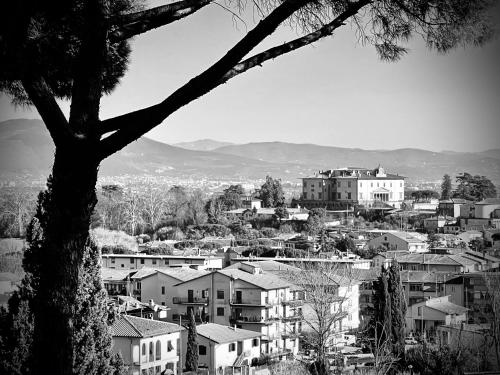 a black and white photo of a city with buildings at Hotel Hermitage in Poggio a Caiano
