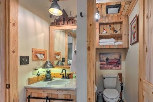 A bathroom at Kerrville Converted Barn Tiny Home with Kayaks!