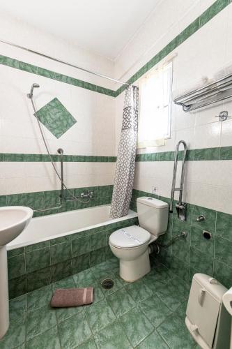 a green and white bathroom with a toilet and a sink at Anesis Residence in Dhrepanon