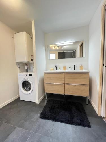 une salle de bain avec un lavabo et une machine à laver dans l'établissement Le Briand, à Aix-en-Provence