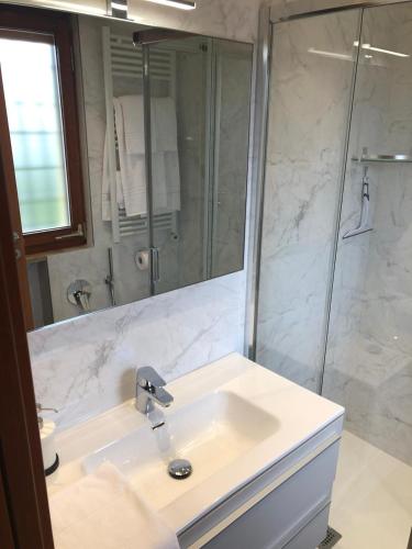 a bathroom with a sink and a shower at CASA COSTA AL SOLE in Lazise
