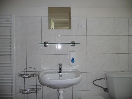 a bathroom with a sink and a toilet at BLUE PENSiON in Svoboda nad Úpou