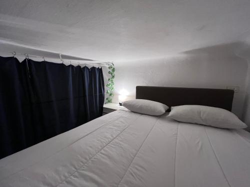 een slaapkamer met een wit bed met 2 kussens bij Casa Expo in Milaan