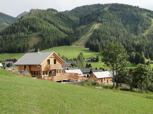 a house on a hill next to a green field at Chalet in Hohentauern near ski area in Hohentauern
