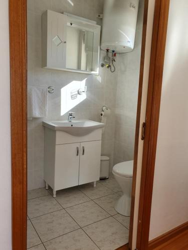 een witte badkamer met een wastafel en een toilet bij VILLA BLUE ADRIATIC in Stanići