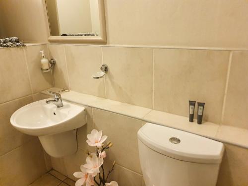 a bathroom with a toilet and a sink at Westpoint Sandton Apartments in Johannesburg