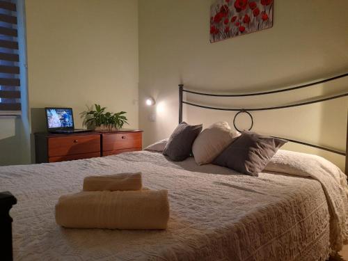 a bedroom with a large bed and a television at Casa Giampiero in Villaputzu