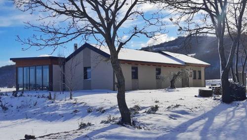 a house in the snow with a tree at Baita Pavò in Trivento