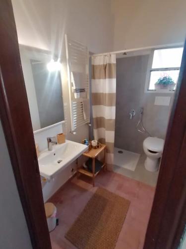 a bathroom with a white sink and a toilet at Agriturismo Campolungo in Sant'Ermo