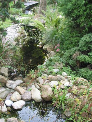 a stream with rocks and plants in a garden at Appartements Gillmeier Herta in Bad Griesbach