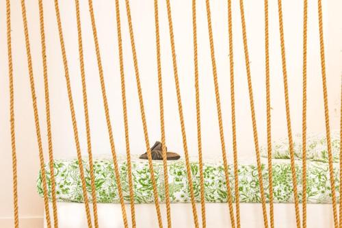 un oiseau assis dans un berceau donnant sur la fenêtre dans l'établissement Le Vauban - Hauteur de Marseille proche de NDG, à Marseille