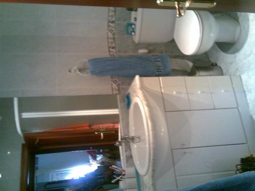 W łazience znajduje się toaleta, lustro i umywalka. w obiekcie BONITO PISO DE 3 HABITACIONES EN VALENCIA CIUDAD w Walencji