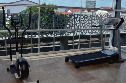 a balcony with a exercise bike and a treadmill at Radisson Hotel Paramaribo in Paramaribo