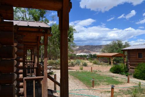 a view from the porch of a log cabin at Escalante Outfitters in Escalante