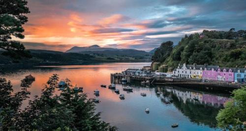 a view of a river with boats in the water at Braeside Guest Rooms in Portree