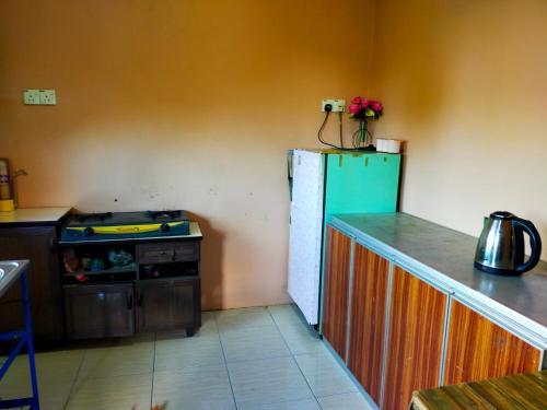 a kitchen with a green refrigerator and a stove at Homestay Sri Uda A in Alor Setar