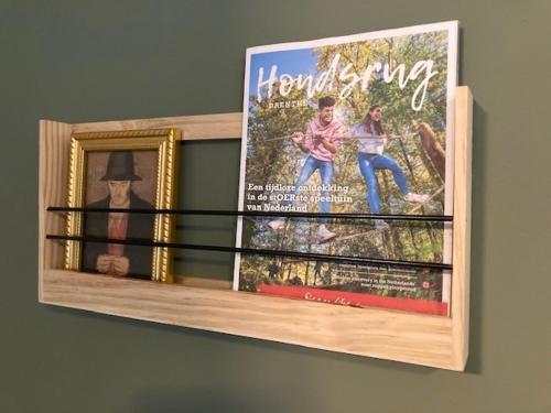 a book shelf with a movie poster on it at De Deelderij in Schoonloo