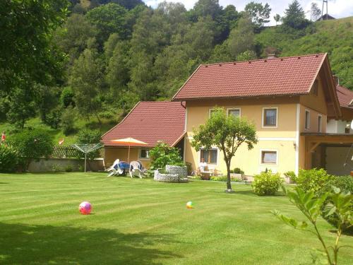 レンヴェークにあるModern holiday apartment in Rennweg am Katschbergの芝生の上に舞踏会を設けた庭のある家