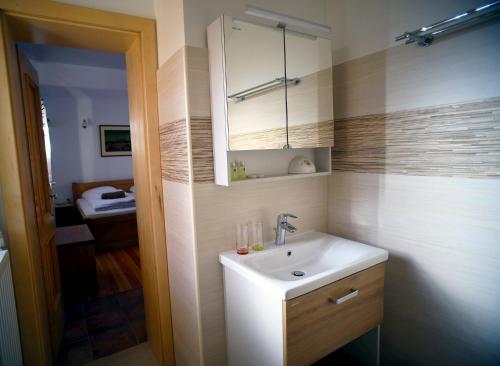 bagno con lavandino e specchio di Sleeping in Village a Svečina