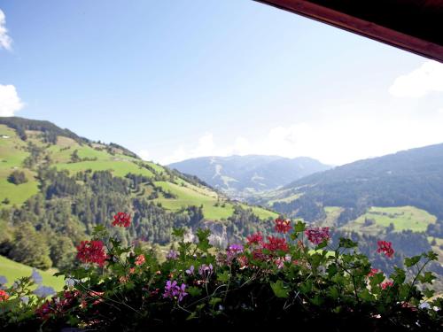 a view of a valley with flowers and mountains at Spacious Apartment in Sankt Johann im Pongau with Garden in Wagrain