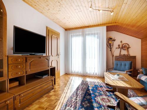 ein Wohnzimmer mit einem TV und einem Sofa in der Unterkunft Apartment in Eberndorf Carinthia with sauna in Eberndorf