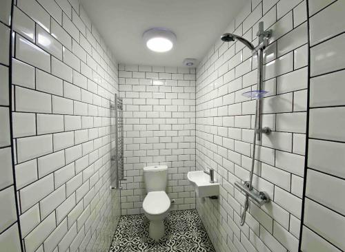 een badkamer met een toilet en een wastafel bij Flat 8, 10 St Johns in Bournemouth