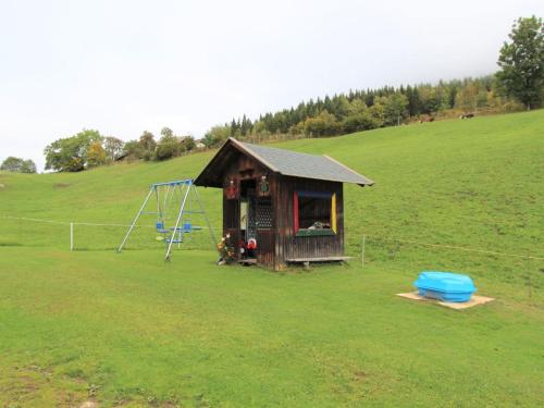 a small house in a field with a playground at Beautiful holiday apartment in a renovated farmhouse in Fresach Carinthia in Fresach