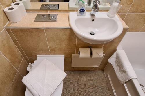 Kylpyhuone majoituspaikassa Beautiful 2-bed Apartment on Torquay seafront