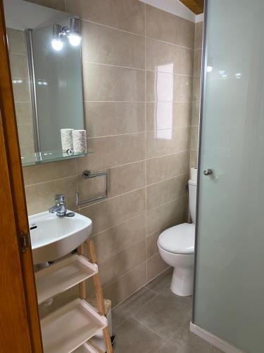 a bathroom with a sink and a toilet and a mirror at Finca La Luz in San Miguel de Abona