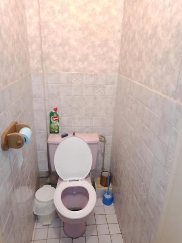 a small bathroom with a toilet in a stall at Maison entière avec parking, garage et jardin in Montluçon