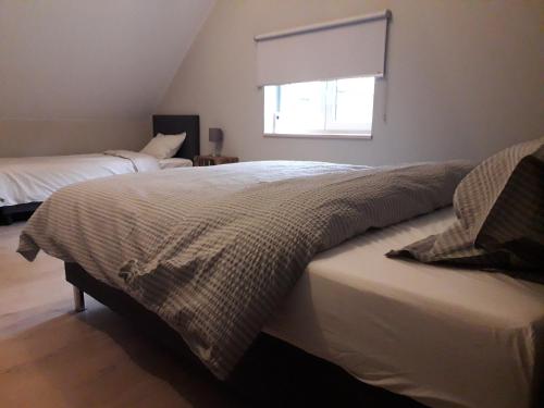 - une chambre avec 2 lits et une fenêtre dans l'établissement Het Innerhof, à Opglabbeek