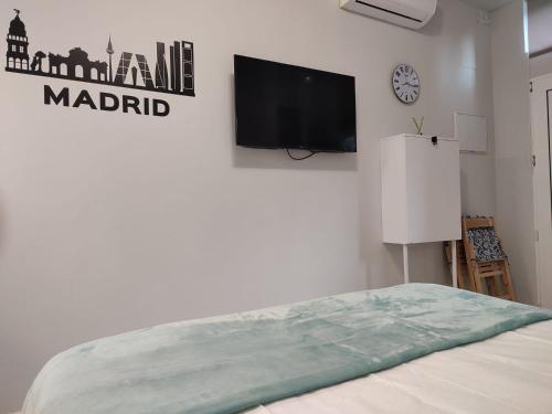 a bedroom with a bed and a tv on a wall at Estudio Madrid Norte 2 in Madrid