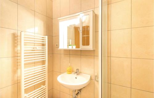 een badkamer met een wastafel en een spiegel bij Gorgeous Home In Slivno With Wifi in Slivno