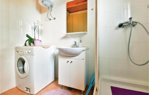 a bathroom with a sink and a washing machine at Gorgeous Home In Trstenik Puscanski in Trstenik Pušćanski