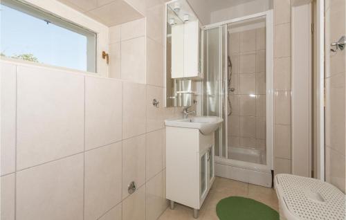 a white bathroom with a sink and a shower at Cozy Home In Necven With Kitchen in Puljane