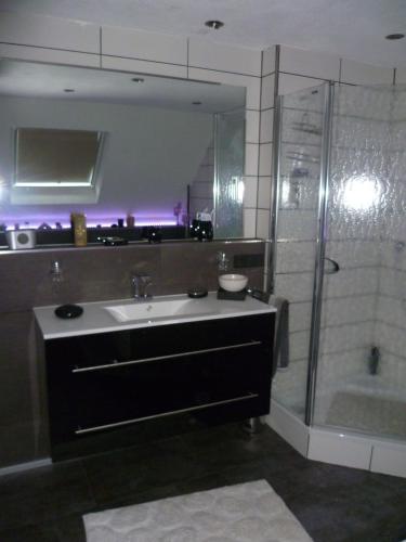a bathroom with a sink and a shower at Ambiente in Mehren